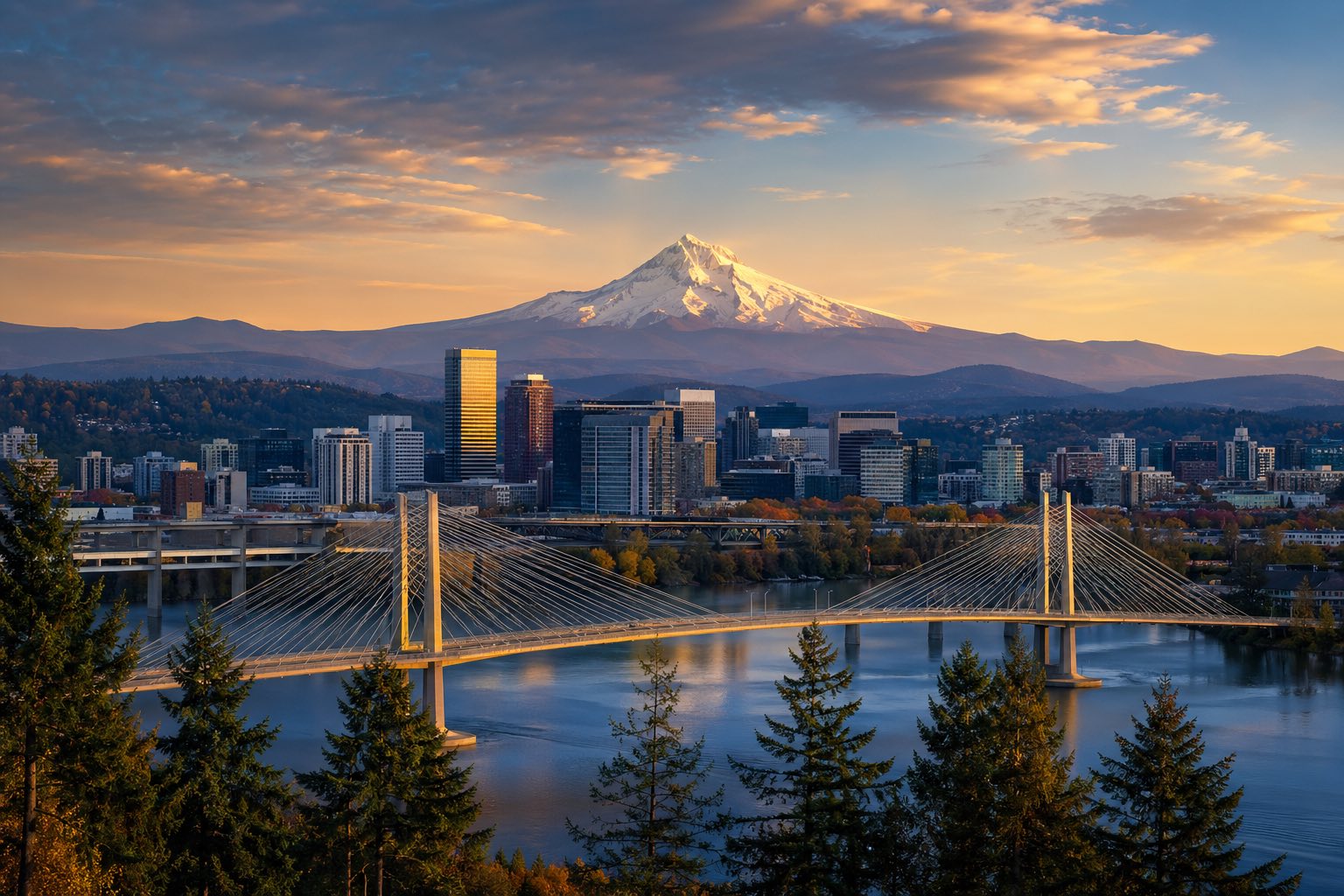 Modern photograph of Crater Lake and the Cascade Mountains at golden hour representing Nation Movers' Oregon service area